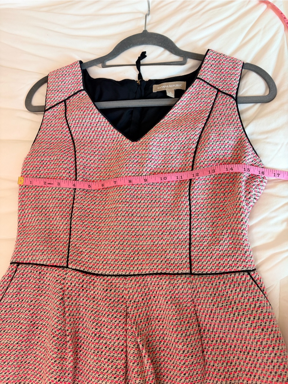 Banana Republic Piped Tweed Fit & Flare Dress Pink Size 8 - Picture 7 of 8